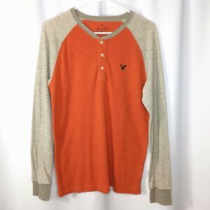 American Eagle AE Heritage Thermal Long Slve Henley Top Waffle Shirt Mens Small